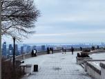 Émile commence son périple au mont Royal, la montagne urbaine, qui se dresse habituellement fière et blanche sous son manteau de neige. 